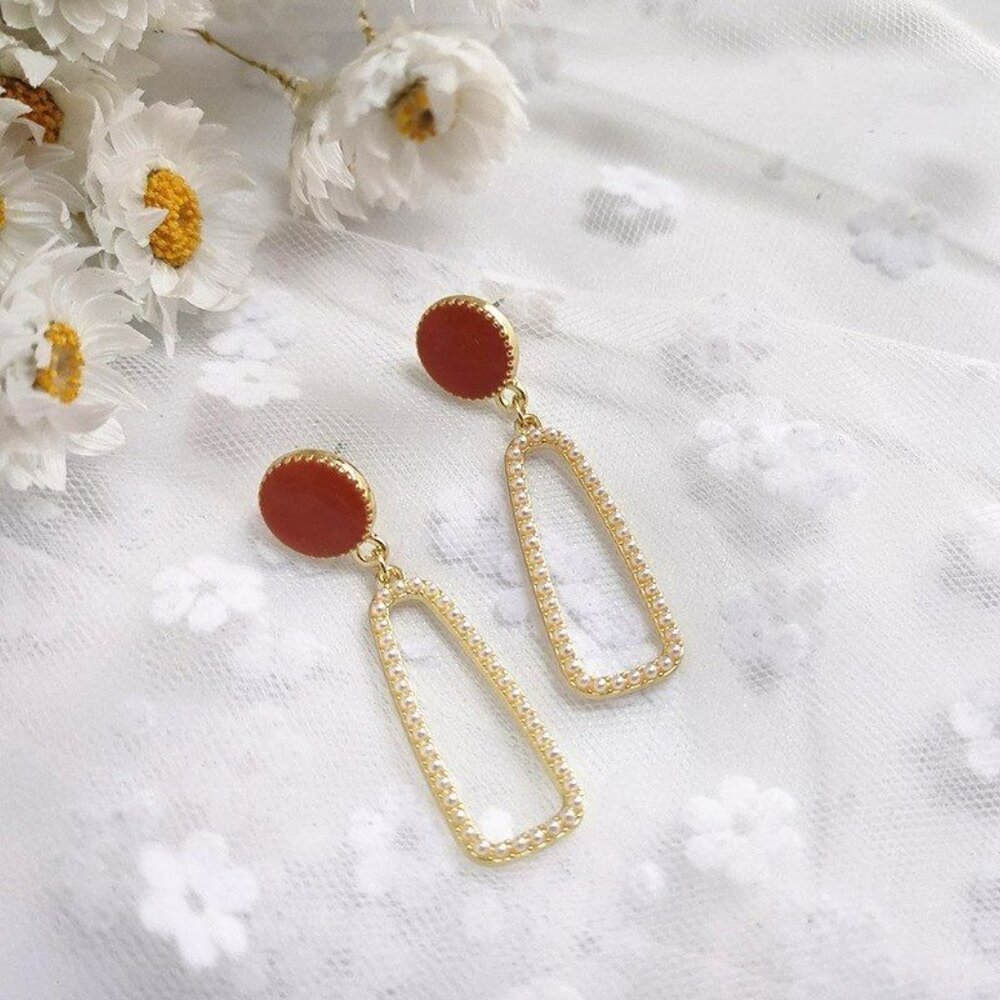 Lauren Ellie Rectangular Dangle Sweet Pearl Accented Earrings Gift Packaged - Picture 2 of 9